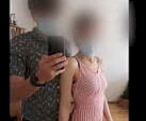 young lady with a shaved pussy squeaks outdoor