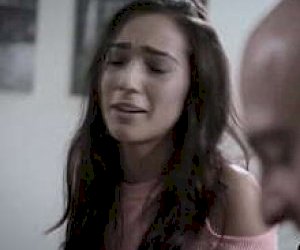 innocent doll with dark hair puts the dick deep into her throat at a party