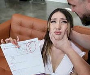 young brunette  is playing hardcore