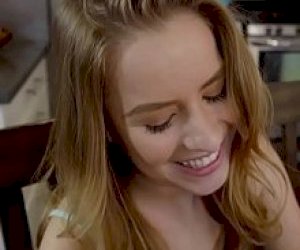 skinny lady with blond hair swallows sperm after