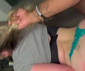 well endowed big white girl  puts the dick deep into her throat