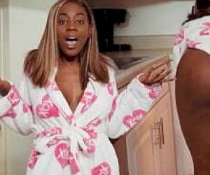 young black girl in sexy underwear takes a visitor like an amazon