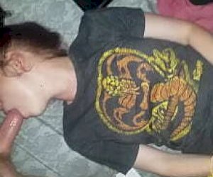 hot mom without experience puts the dick deep into her throat at home