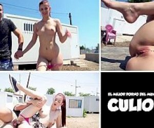 redheaded big white girl with a huge ass is captured outdoor