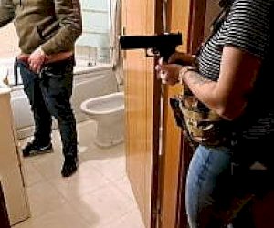 bitch in jeans gets caught at home