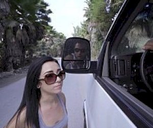 skinny lady with a shaved pussy takes a visitor like an amazon