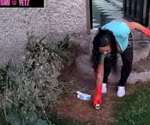 big beautiful woman without experience enjoys sperm at home