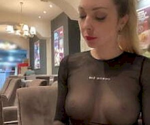 harlot with large tits is playing hard in public