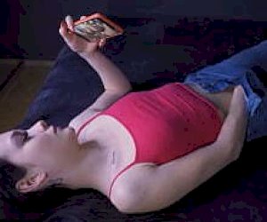 petite babe with dark hair masturbates at home