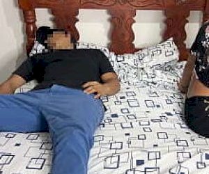 bugger with a huge prick is fucking a girl at home