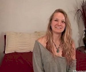 pretty babe with blond hair is taking it to her throat