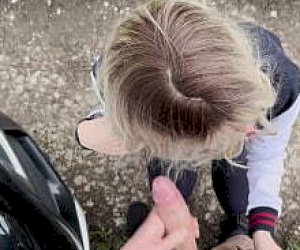 young harlot without experience gets caught outdoor