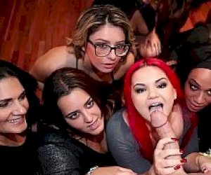 man with a huge phallus is squirting on the miss at a party