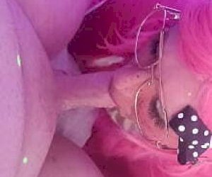 girl  puts the dick deep into her throat