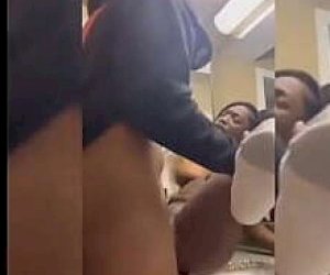 black girl with a shaved pussy gets what she wanted in the bathroom