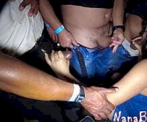 girl without experience is playing with a few guys at once at a party