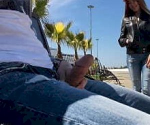 bugger with a nice dick receives a blowjob outdoor