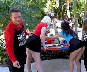 female  are entertaining in a quadrangle