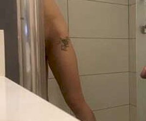 hairy twat without experience is fucking in the shower