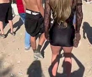 young lady with blond hair does it dirty in public