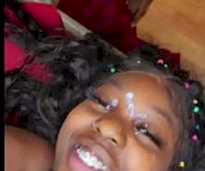 black girl  is covered with sperm