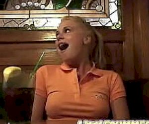 little harlot with blond hair culminates in public