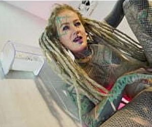 tattooed girl alone  does anal sex