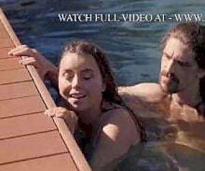 wet wife with dark hair takes facial creampie at the pool