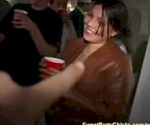 skinny girlie with red hair is having sex like an amazon at a party